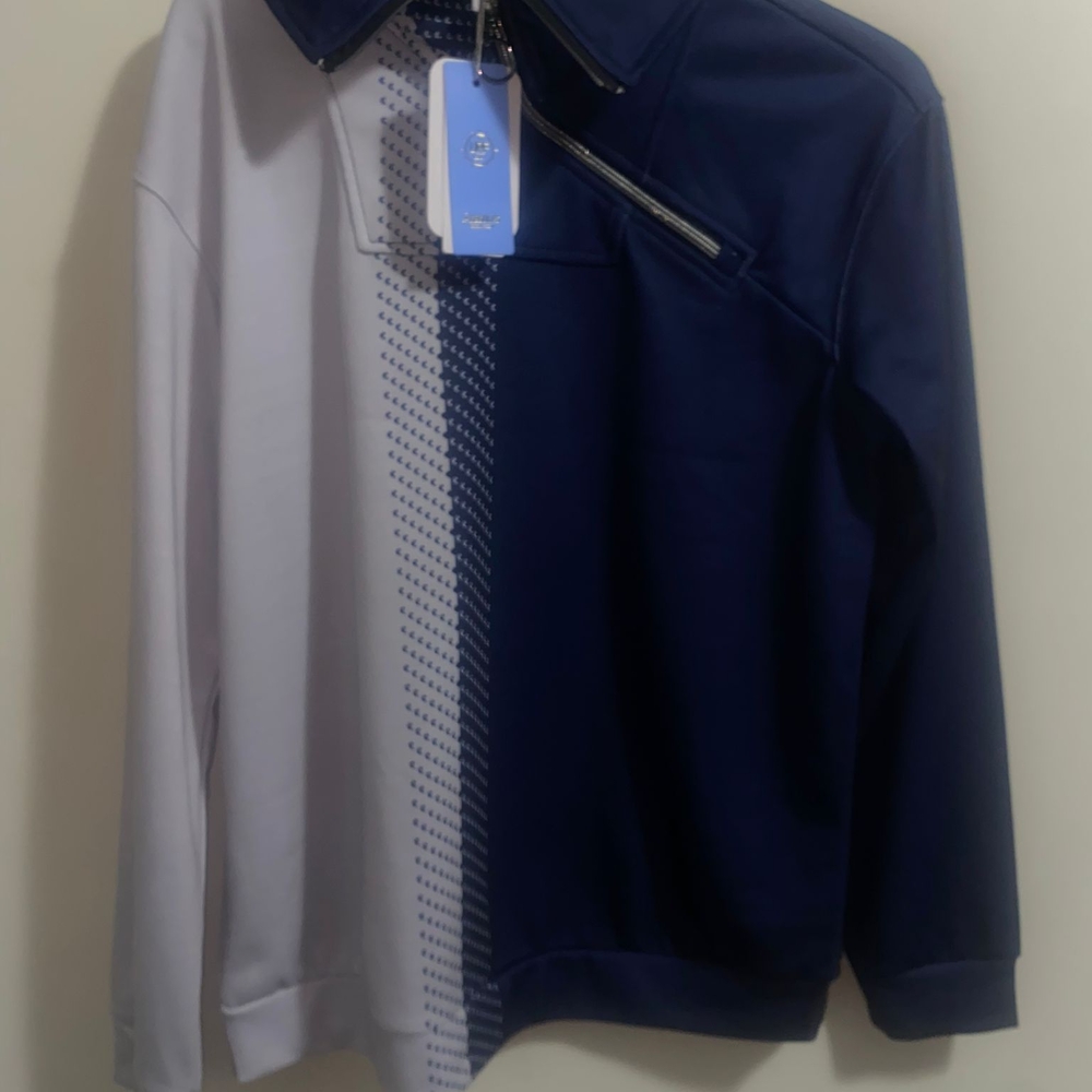 Half Zip Crewneck Sweater - Navy Blue And Gray